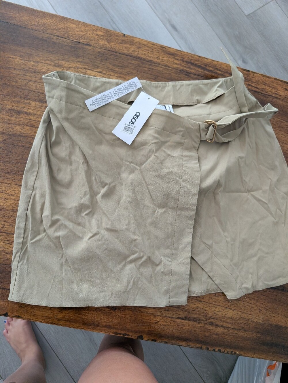 Beige Wrap Mini Skirt with Buckle Belt Size 10 From Nordstrom